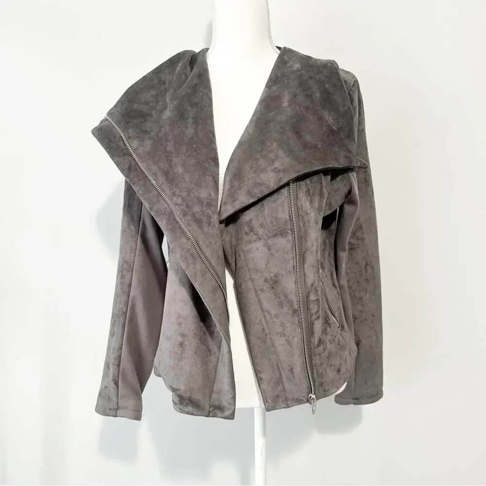 Blank NYC Gray moto Teddy Jacket suede plush coat size medium